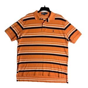 Vintage Polo Ralph Lauren Polo Shirt Mens XL Striped Orange Blue Short Sleeve 82